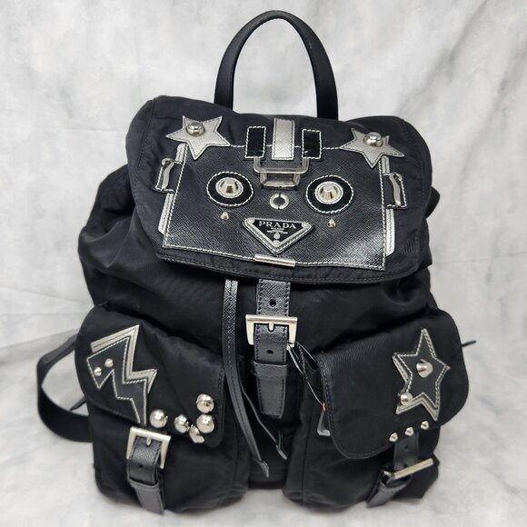 Prada Tessuto Nylon Saffiano Robot Backpack w/ Dust Bag - Black - Picture 2 of 15